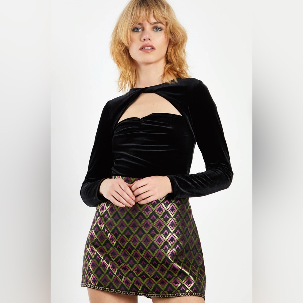Black Velvet Stretch Long Sleeve Bodysuit NWT Size XS